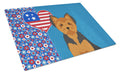 Black and Tan Puppy Cut Yorkshire Terrier USA American Cutting Board Tempered Glass Kitchen Cutting Surface, Heat Resistant Chopping, Non-Slip Feet, Food Prep & Serving