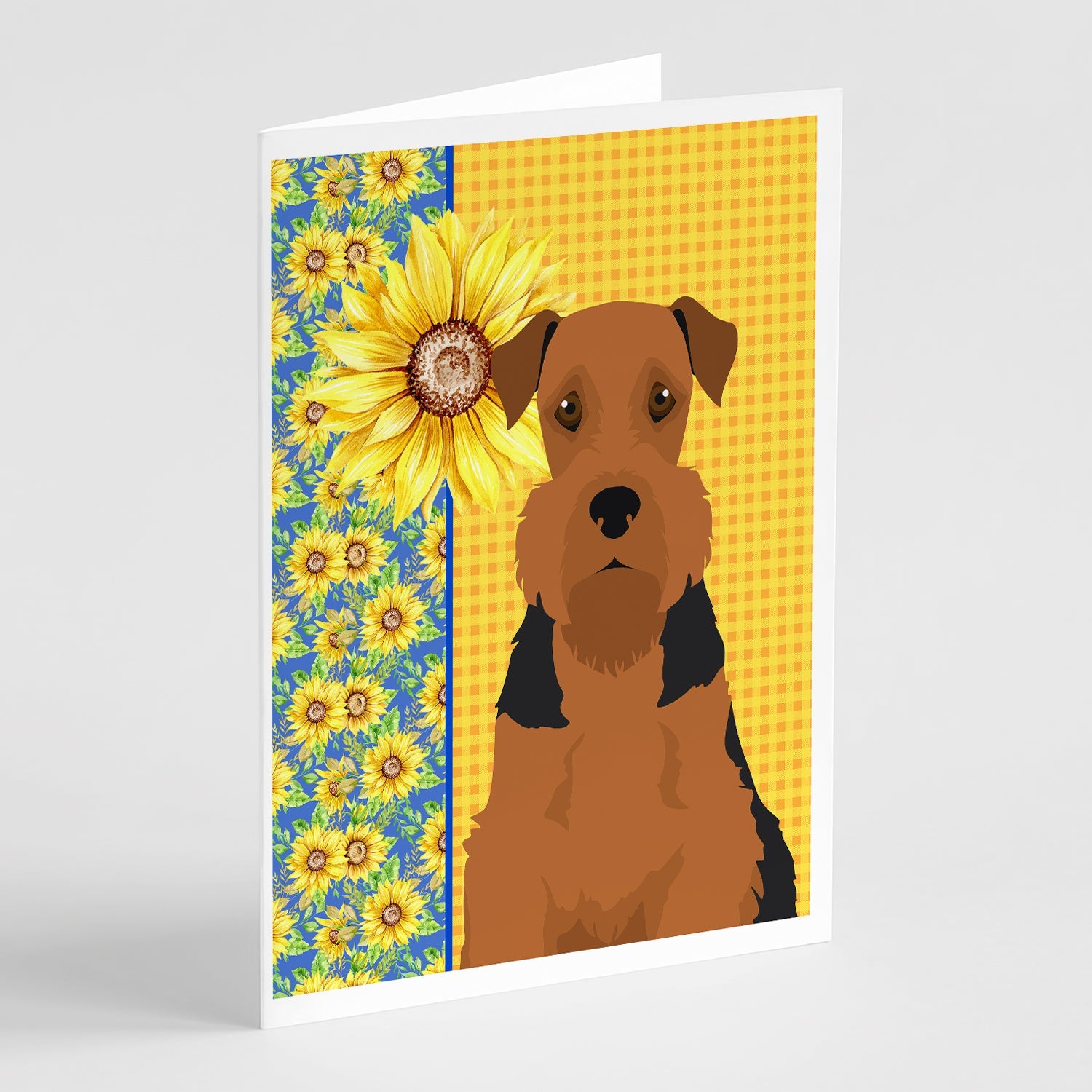 Summer Sunflowers Black and Tan Airedale Terrier Greeting Cards Pack of 8 Blank Cards with Envelopes Whimsical A7 Size 5x7