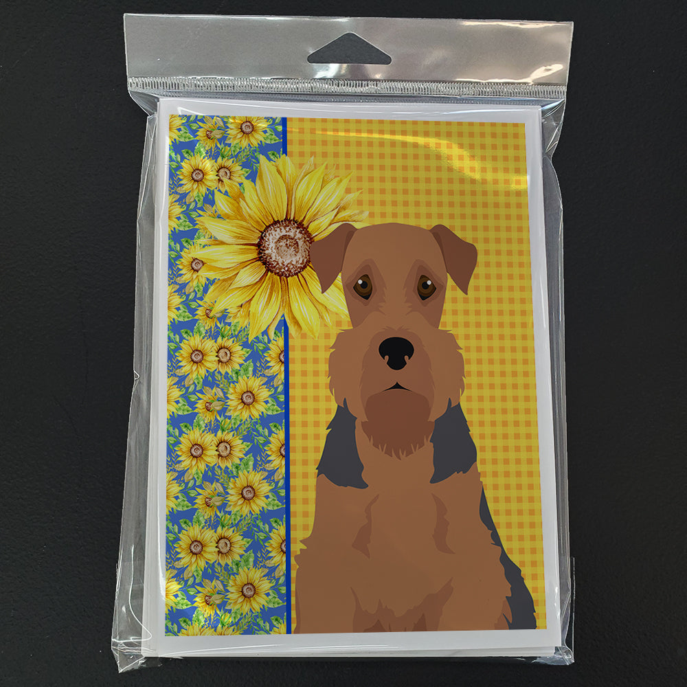 Summer Sunflowers Grizzle and Tan Airedale Terrier Greeting Cards Pack of 8 Blank Cards with Envelopes Whimsical A7 Size 5x7
