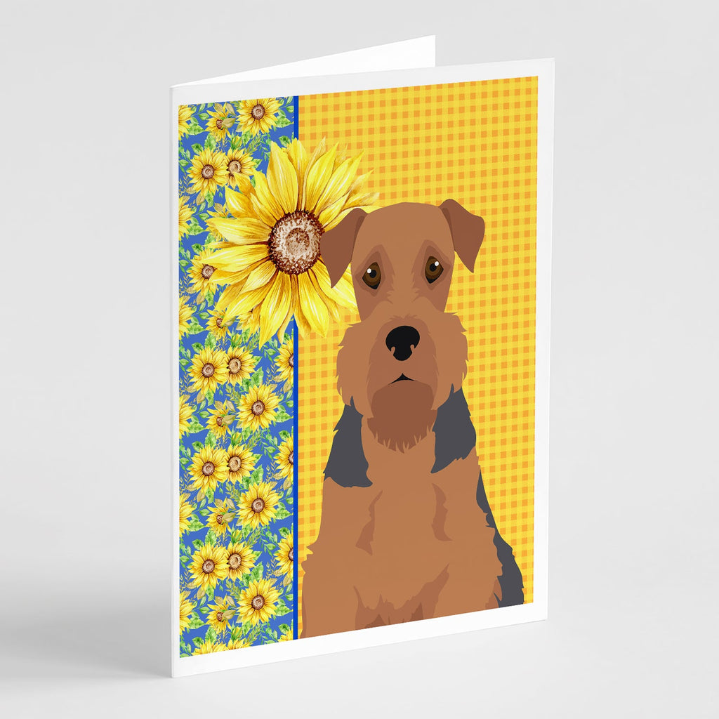 Summer Sunflowers Grizzle and Tan Airedale Terrier Greeting Cards Pack of 8 Blank Cards with Envelopes Whimsical A7 Size 5x7