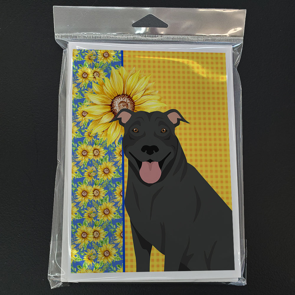 Summer Sunflowers Black Pit Bull Terrier Greeting Cards Pack of 8 Blank Cards with Envelopes Whimsical A7 Size 5x7