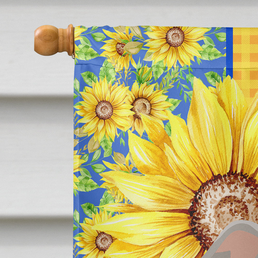 Summer Sunflowers Blue Brindle Pit Bull Terrier House Flag 28x40 Porch Sleeve Pole Decorative Outside Yard Banner Artwork Wall Hanging, Polyester