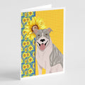 Summer Sunflowers Blue Brindle Pit Bull Terrier Greeting Cards Pack of 8 Blank Cards with Envelopes Whimsical A7 Size 5x7