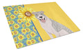 Summer Sunflowers Blue Brindle Pit Bull Terrier Cutting Board Tempered Glass Kitchen Cutting Surface, Heat Resistant Chopping, Non-Slip Feet, Food Prep & Serving