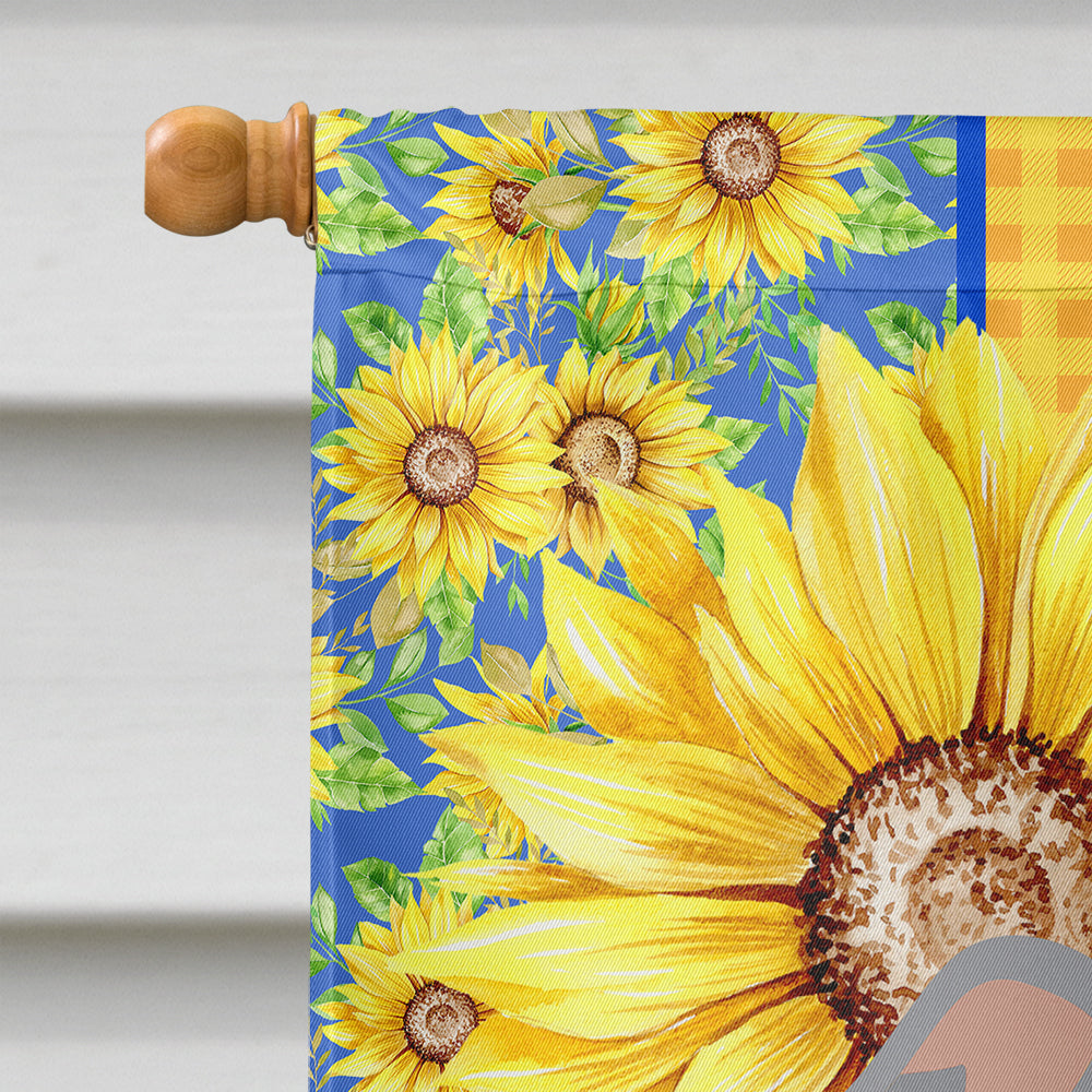 Summer Sunflowers Blue Pit Bull Terrier House Flag 28x40 Porch Sleeve Pole Decorative Outside Yard Banner Artwork Wall Hanging, Polyester