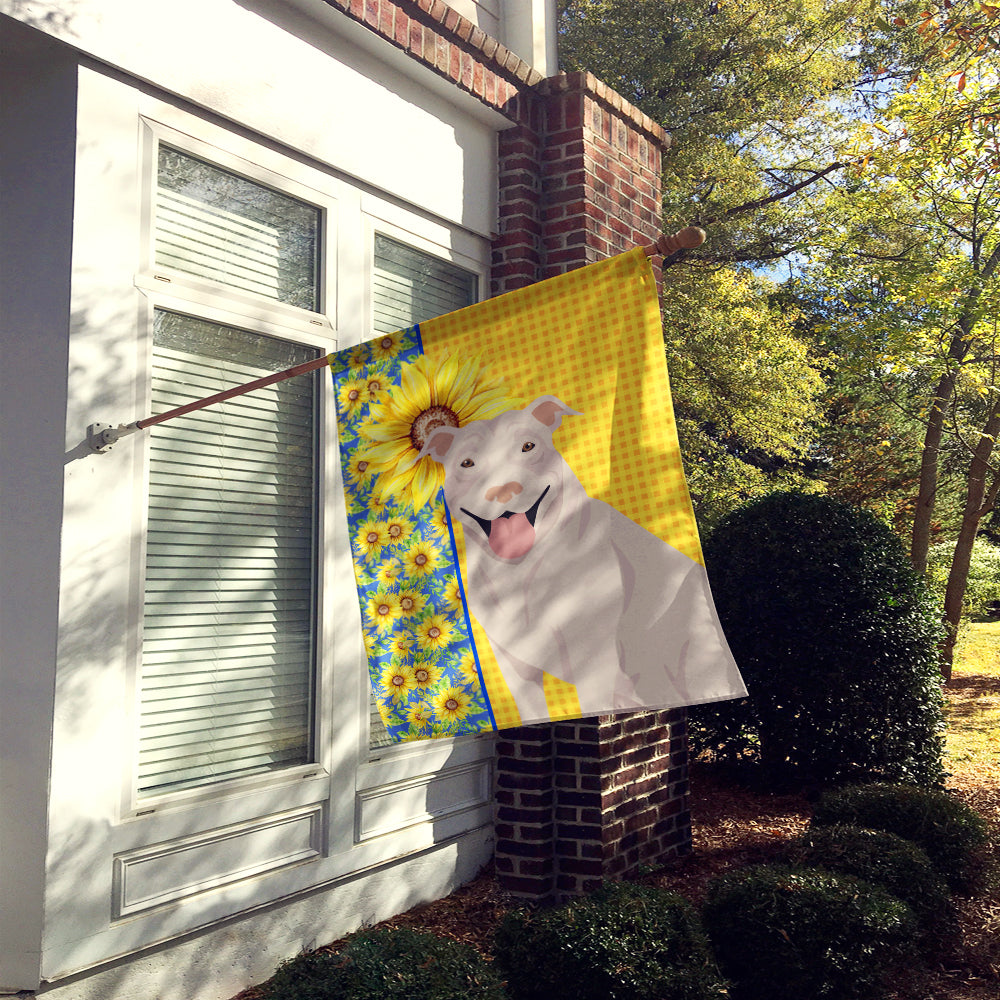 Summer Sunflowers White Pit Bull Terrier House Flag 28x40 Porch Sleeve Pole Decorative Outside Yard Banner Artwork Wall Hanging, Polyester