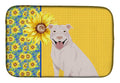 Summer Sunflowers White Pit Bull Terrier Dish Drying Mat Absorbent Dish Drying Mat Pad for Kitchen Counter Dish Drainer Mat for Countertop, 14 x 21", Multicolor