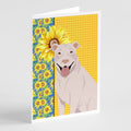 Summer Sunflowers White Pit Bull Terrier Greeting Cards Pack of 8 Blank Cards with Envelopes Whimsical A7 Size 5x7