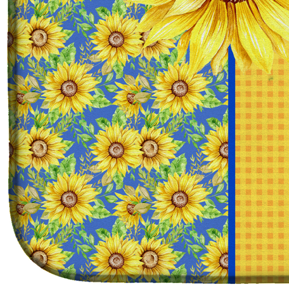 Summer Sunflowers Red and White Tricolor Basset Hound Dish Drying Mat Absorbent Dish Drying Mat Pad for Kitchen Counter Dish Drainer Mat for Countertop, 14 x 21", Multicolor