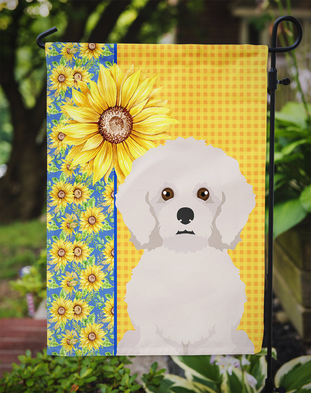 Summer Sunflowers Bichon Frise Garden Flag Mailbox Decorative Yard Banner Outside Patio Artwork for Flower Beds, Garden Size, Multicolor