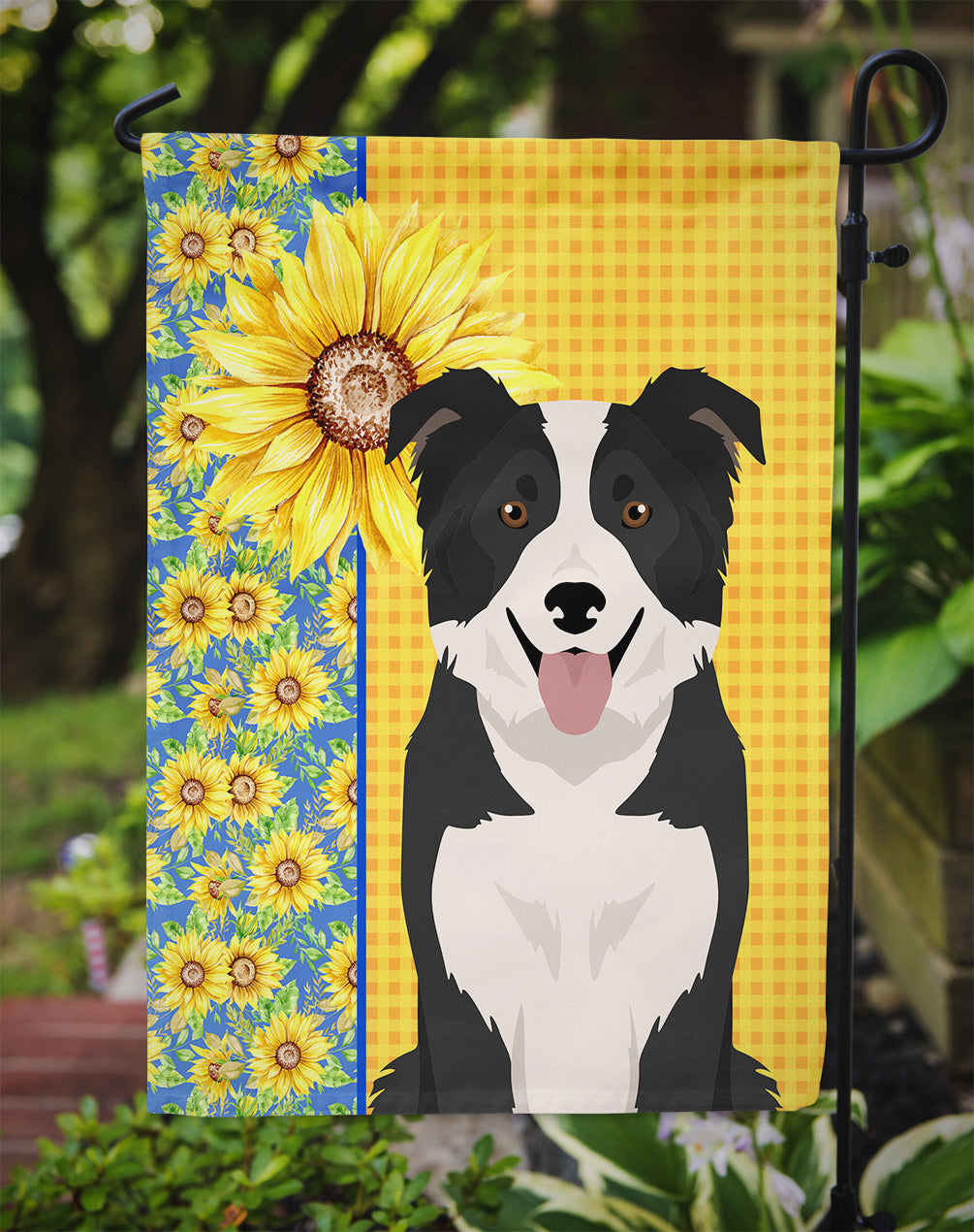 Summer Sunflowers Black and White Border Collie Garden Flag Mailbox Decorative Yard Banner Outside Patio Artwork for Flower Beds, Garden Size, Multicolor