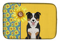 Summer Sunflowers Tricolor Border Collie Dish Drying Mat Absorbent Dish Drying Mat Pad for Kitchen Counter Dish Drainer Mat for Countertop, 14 x 21", Multicolor