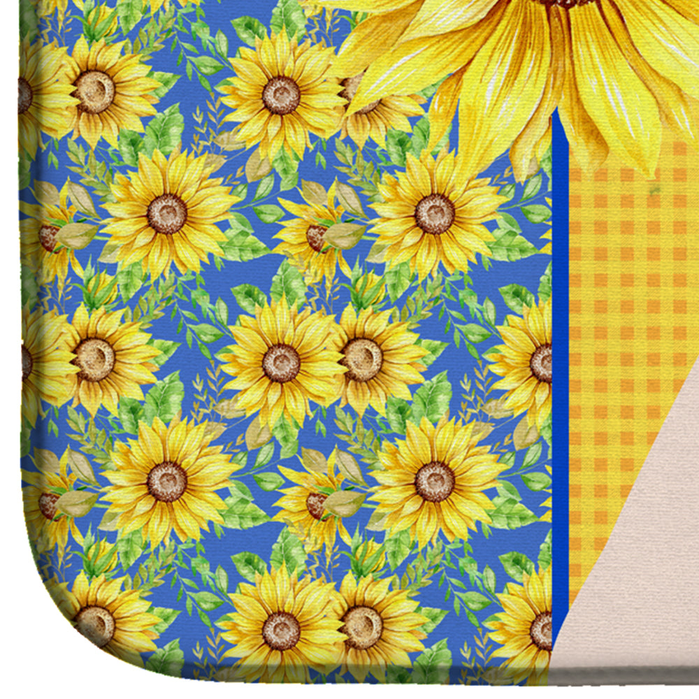 Summer Sunflowers Natural Eared White Boxer Dish Drying Mat Absorbent Dish Drying Mat Pad for Kitchen Counter Dish Drainer Mat for Countertop, 14 x 21", Multicolor