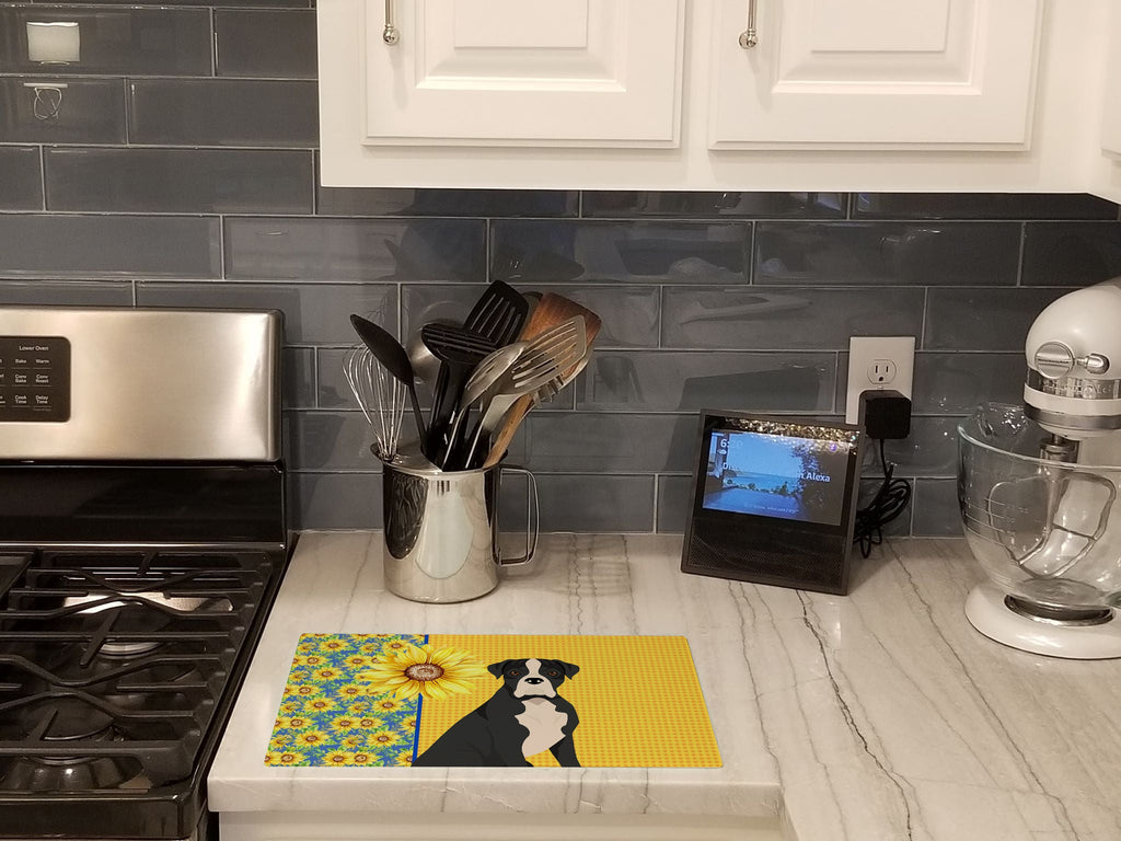 Summer Sunflowers Natural Eared Black Boxer Cutting Board Tempered Glass Kitchen Cutting Surface, Heat Resistant Chopping, Non-Slip Feet, Food Prep & Serving