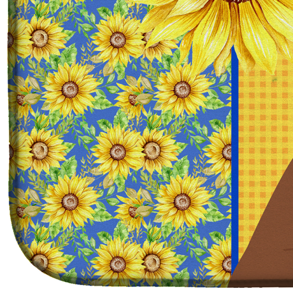 Summer Sunflowers Red Fawn Boxer Dish Drying Mat Absorbent Dish Drying Mat Pad for Kitchen Counter Dish Drainer Mat for Countertop, 14 x 21", Multicolor