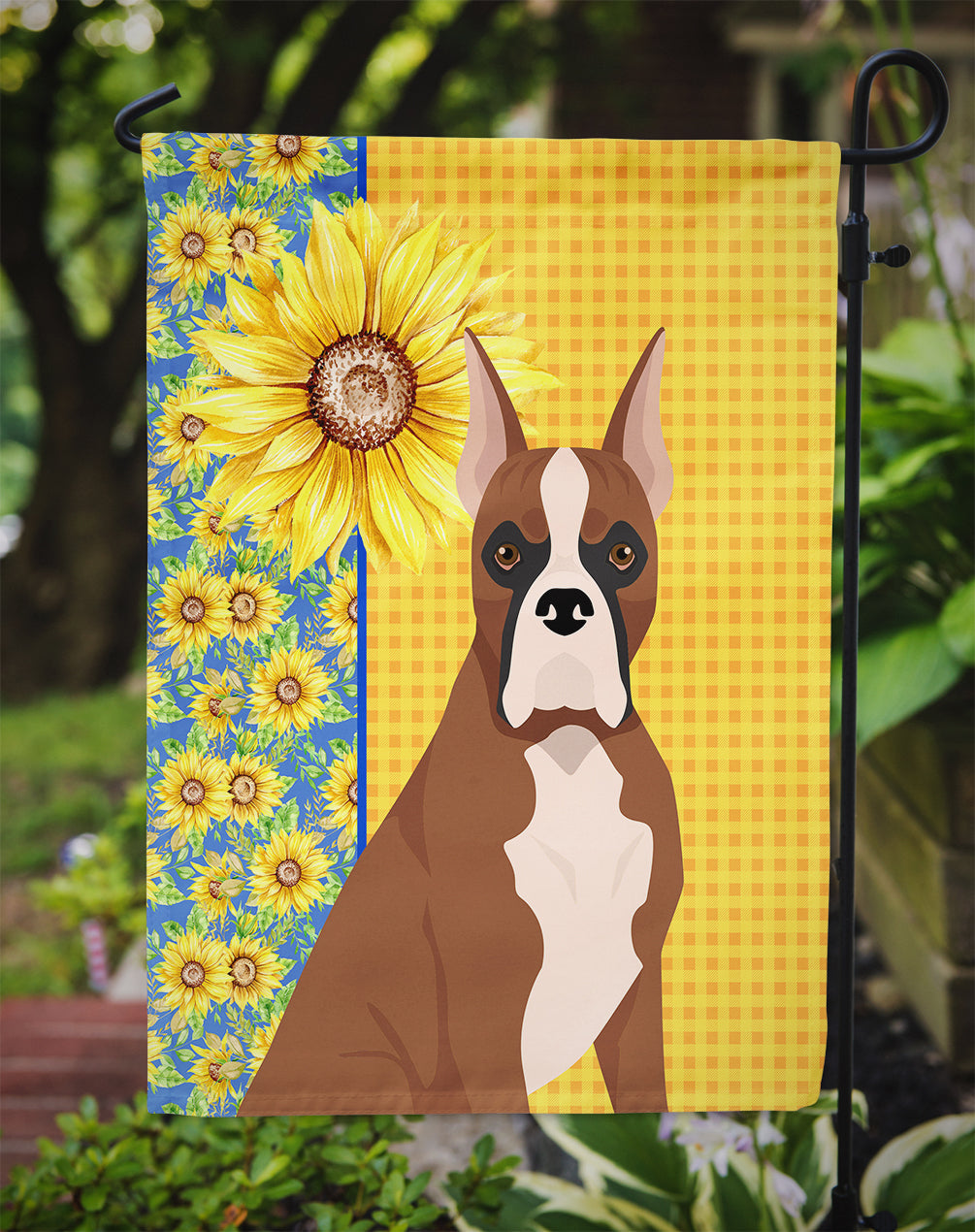 Summer Sunflowers Red Fawn Boxer Garden Flag Mailbox Decorative Yard Banner Outside Patio Artwork for Flower Beds, Garden Size, Multicolor