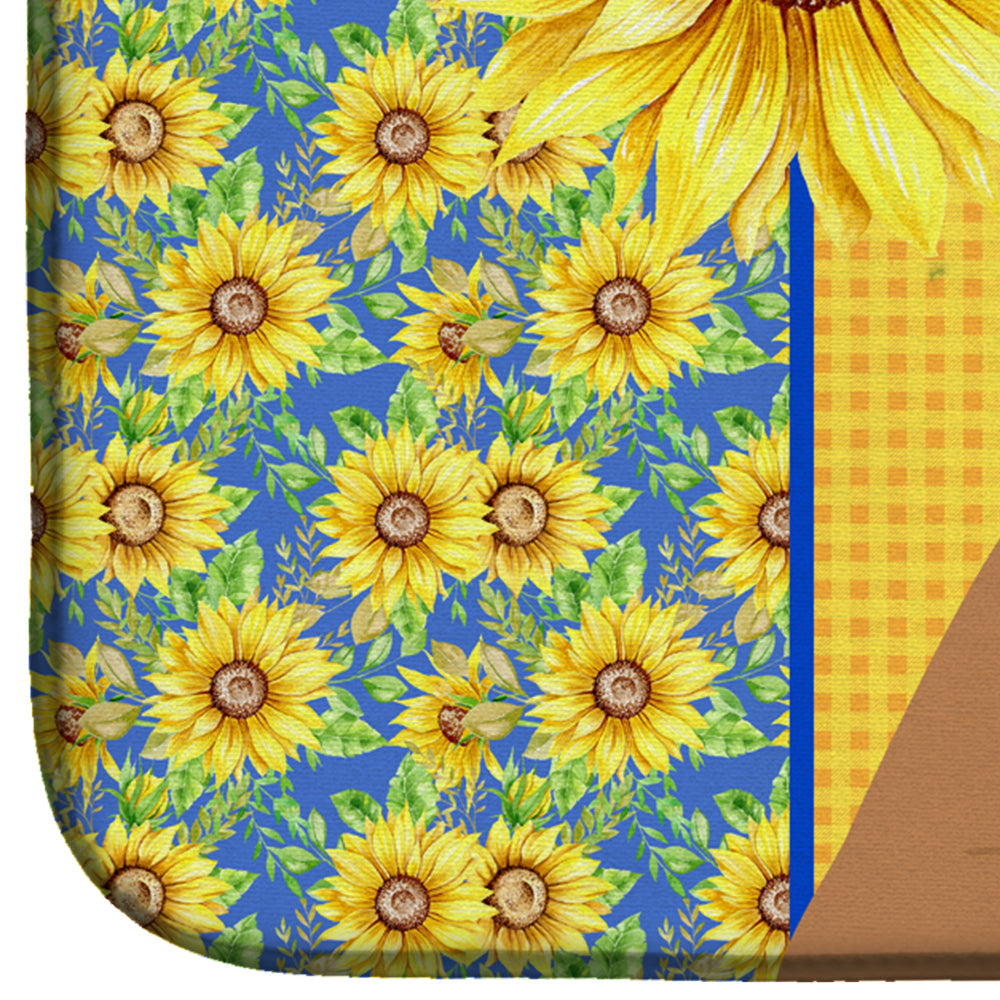 Summer Sunflowers Fawn Boxer Dish Drying Mat Absorbent Dish Drying Mat Pad for Kitchen Counter Dish Drainer Mat for Countertop, 14 x 21", Multicolor