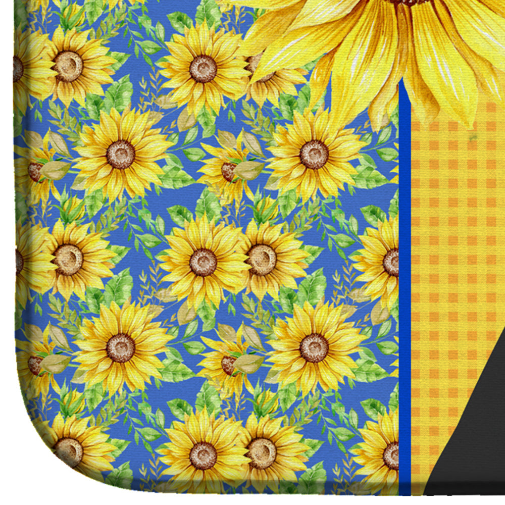 Summer Sunflowers Black Boxer Dish Drying Mat Absorbent Dish Drying Mat Pad for Kitchen Counter Dish Drainer Mat for Countertop, 14 x 21", Multicolor