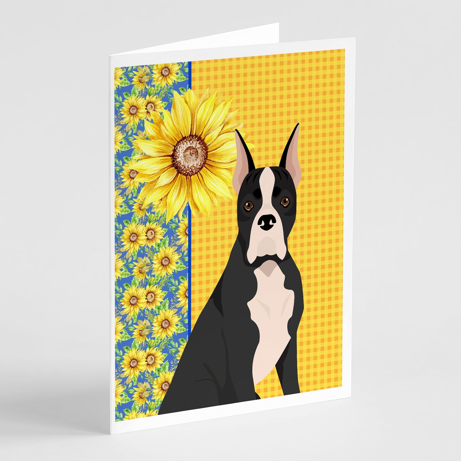Summer Sunflowers Black Boxer Greeting Cards Pack of 8 Blank Cards with Envelopes Whimsical A7 Size 5x7