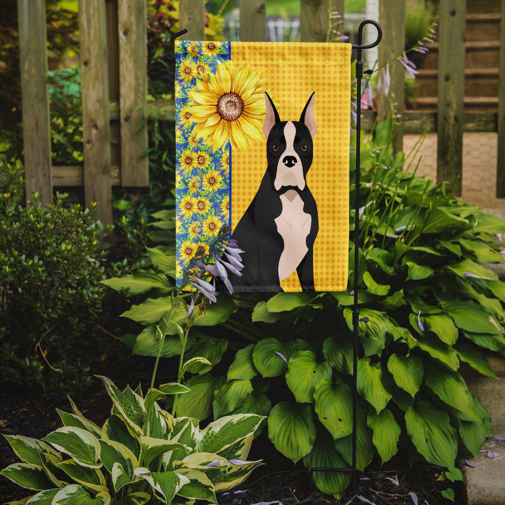 Summer Sunflowers Black Boxer Garden Flag Mailbox Decorative Yard Banner Outside Patio Artwork for Flower Beds, Garden Size, Multicolor