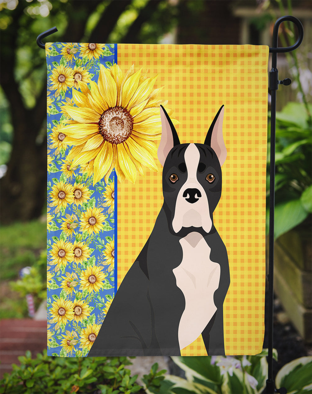 Summer Sunflowers Black Boxer Garden Flag Mailbox Decorative Yard Banner Outside Patio Artwork for Flower Beds, Garden Size, Multicolor