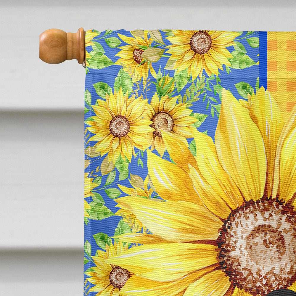 Summer Sunflowers Black and Tan Cavalier Spaniel House Flag 28x40 Porch Sleeve Pole Decorative Outside Yard Banner Artwork Wall Hanging, Polyester