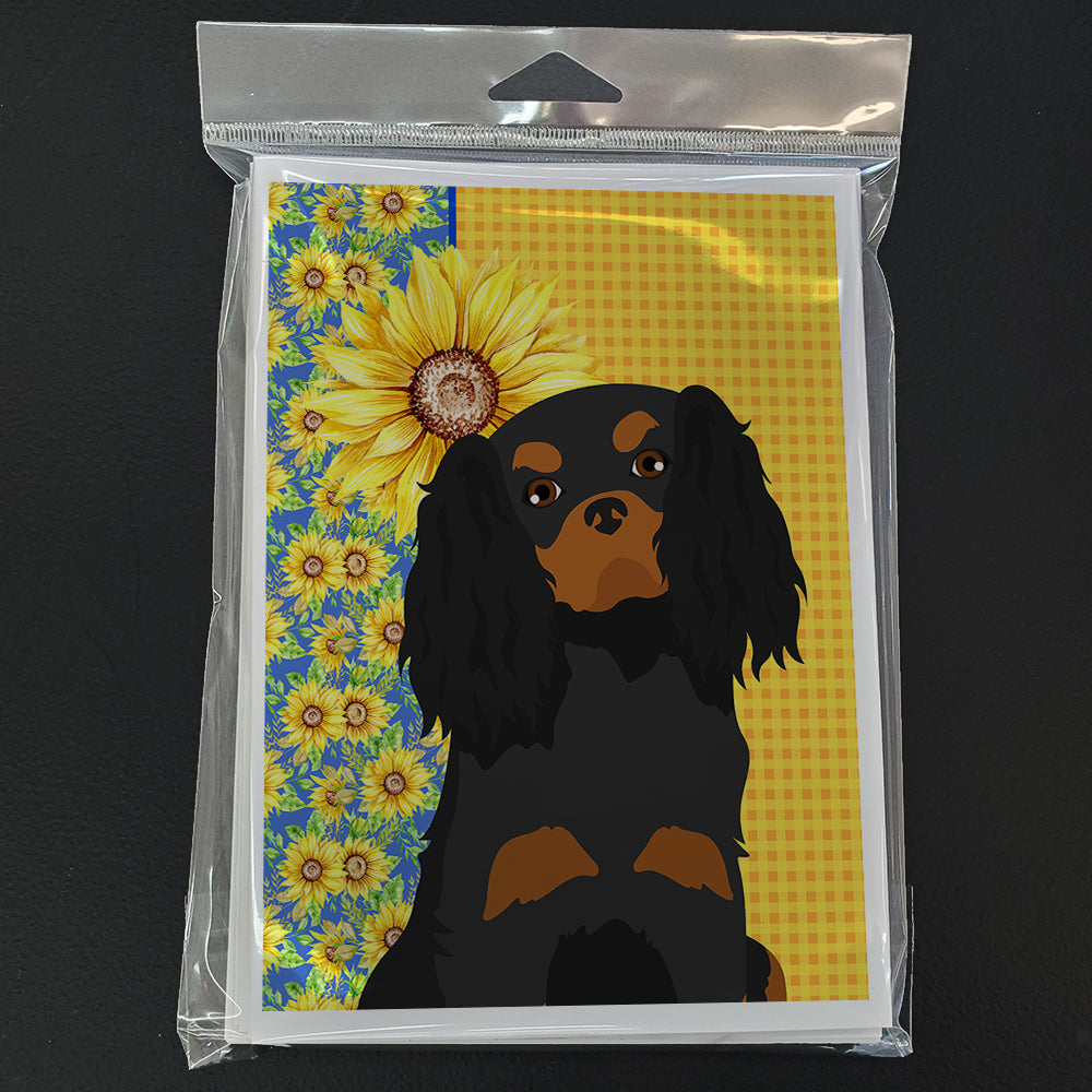 Summer Sunflowers Black and Tan Cavalier Spaniel Greeting Cards Pack of 8 Blank Cards with Envelopes Whimsical A7 Size 5x7