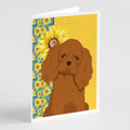 Summer Sunflowers Ruby Cavalier Spaniel Greeting Cards Pack of 8 Blank Cards with Envelopes Whimsical A7 Size 5x7