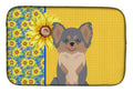 Summer Sunflowers Longhaired Blue and Tan Chihuahua Dish Drying Mat Absorbent Dish Drying Mat Pad for Kitchen Counter Dish Drainer Mat for Countertop, 14 x 21", Multicolor