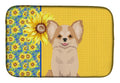 Summer Sunflowers Longhaired Gold and White Chihuahua Dish Drying Mat Absorbent Dish Drying Mat Pad for Kitchen Counter Dish Drainer Mat for Countertop, 14 x 21", Multicolor