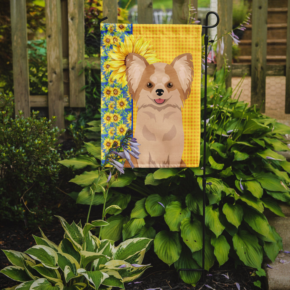 Summer Sunflowers Longhaired Gold and White Chihuahua Garden Flag Mailbox Decorative Yard Banner Outside Patio Artwork for Flower Beds, Garden Size, Multicolor