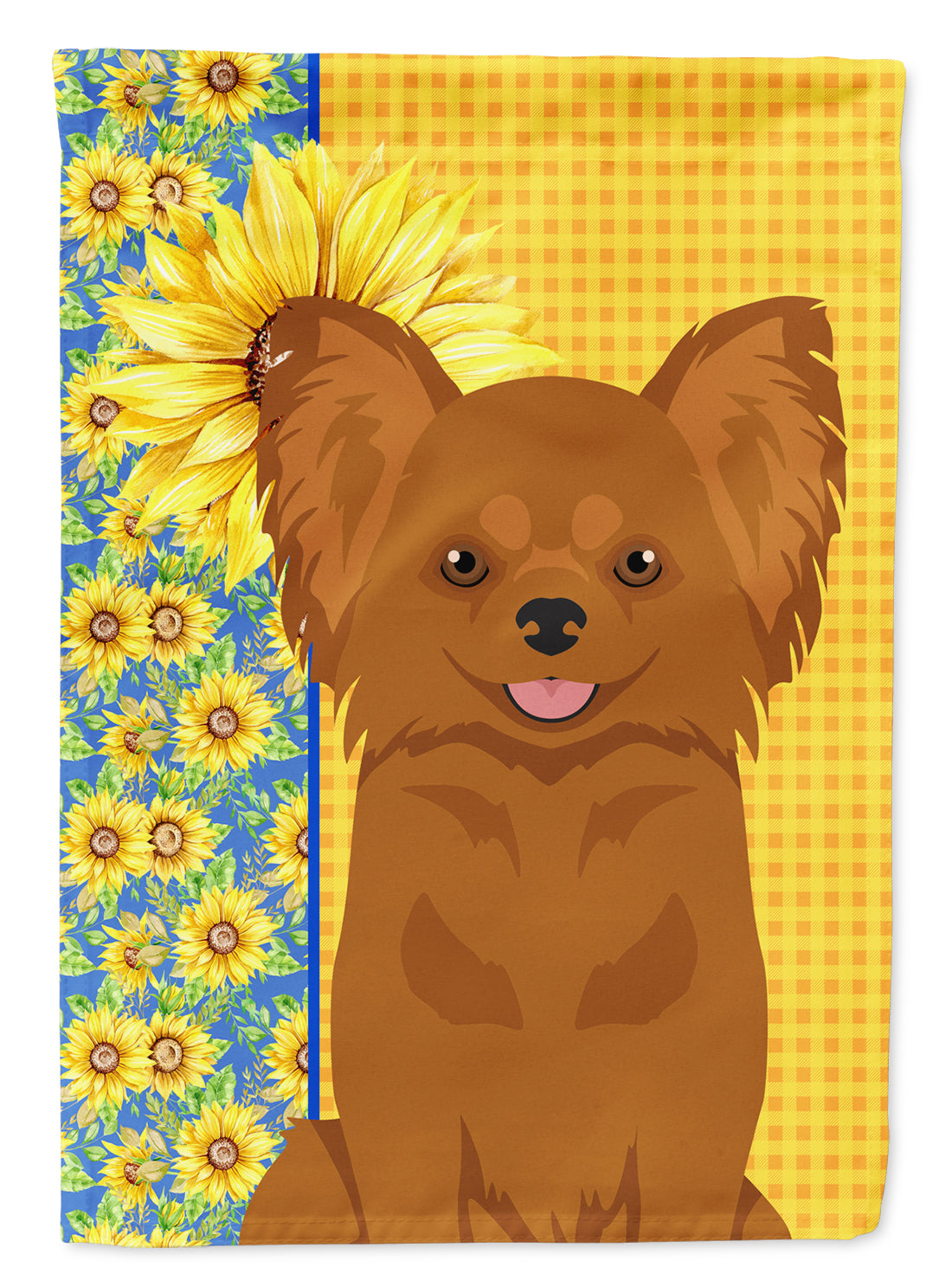 Summer Sunflowers Longhaired Red Chihuahua House Flag 28x40 Porch Sleeve Pole Decorative Outside Yard Banner Artwork Wall Hanging, Polyester