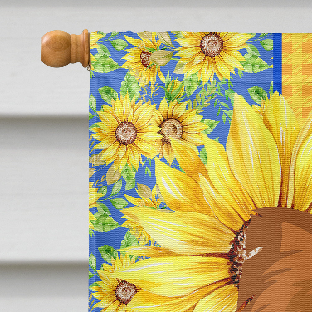 Summer Sunflowers Longhaired Red Chihuahua House Flag 28x40 Porch Sleeve Pole Decorative Outside Yard Banner Artwork Wall Hanging, Polyester