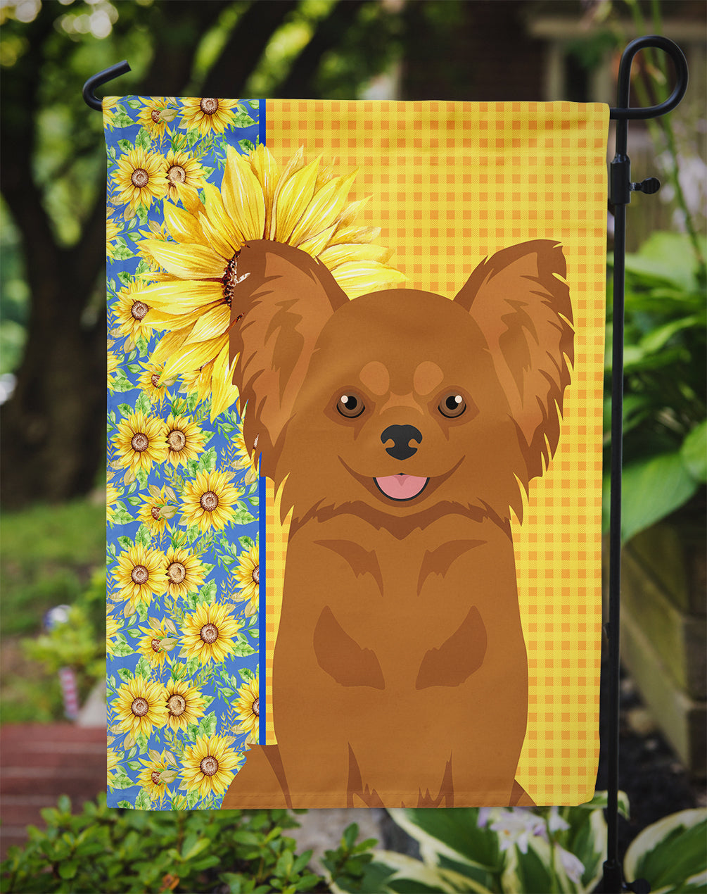 Summer Sunflowers Longhaired Red Chihuahua Garden Flag Mailbox Decorative Yard Banner Outside Patio Artwork for Flower Beds, Garden Size, Multicolor