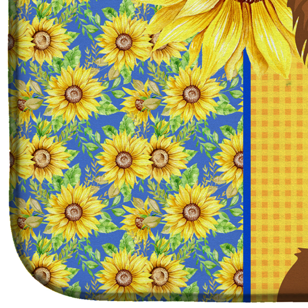 Summer Sunflowers Longhaired Chocolate Chihuahua Dish Drying Mat Absorbent Dish Drying Mat Pad for Kitchen Counter Dish Drainer Mat for Countertop, 14 x 21", Multicolor