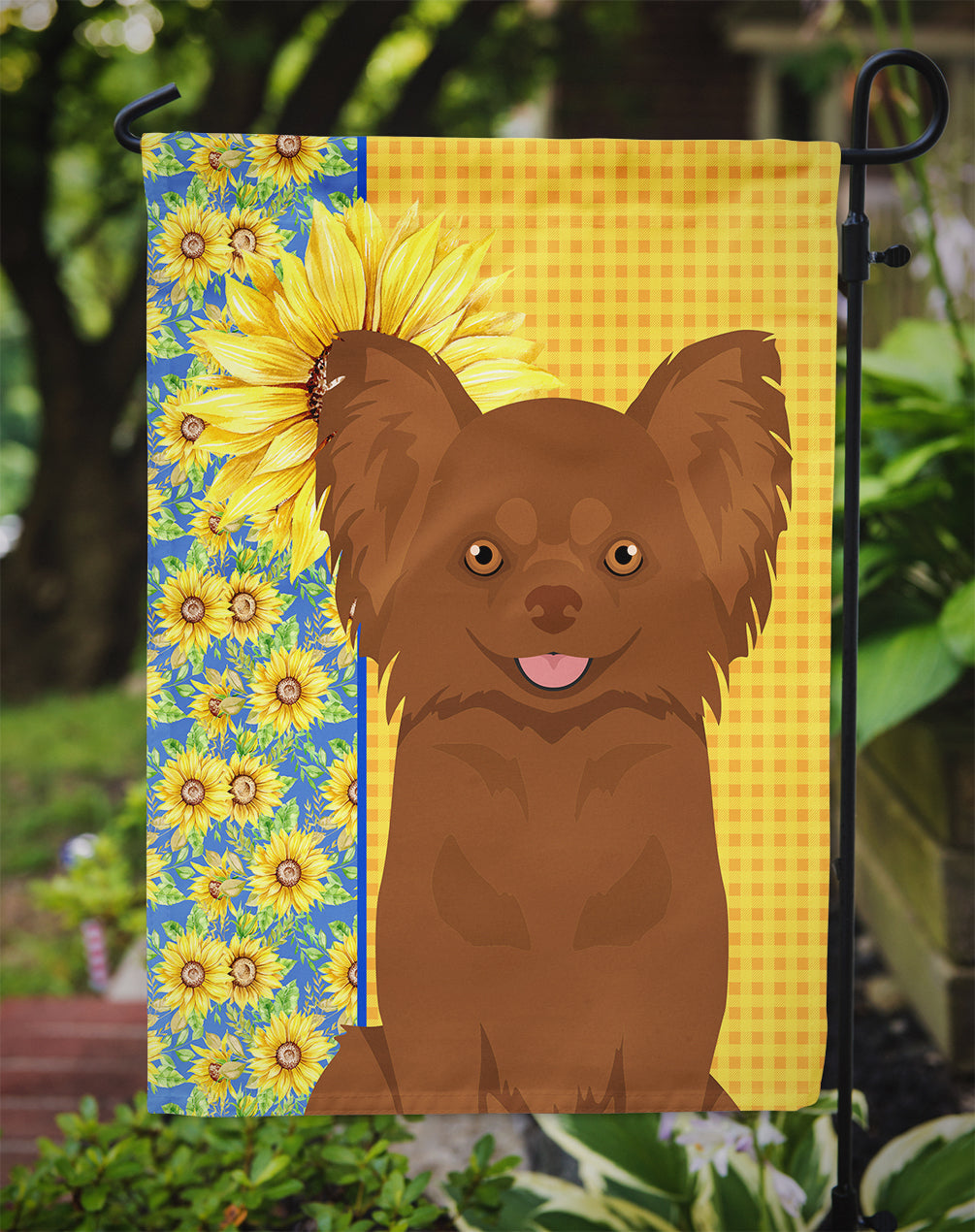 Summer Sunflowers Longhaired Chocolate Chihuahua Garden Flag Mailbox Decorative Yard Banner Outside Patio Artwork for Flower Beds, Garden Size, Multicolor