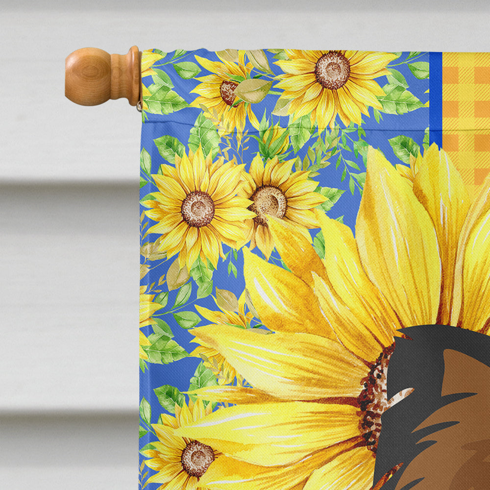 Summer Sunflowers Longhaired Black and Red Chihuahua House Flag 28x40 Porch Sleeve Pole Decorative Outside Yard Banner Artwork Wall Hanging, Polyester
