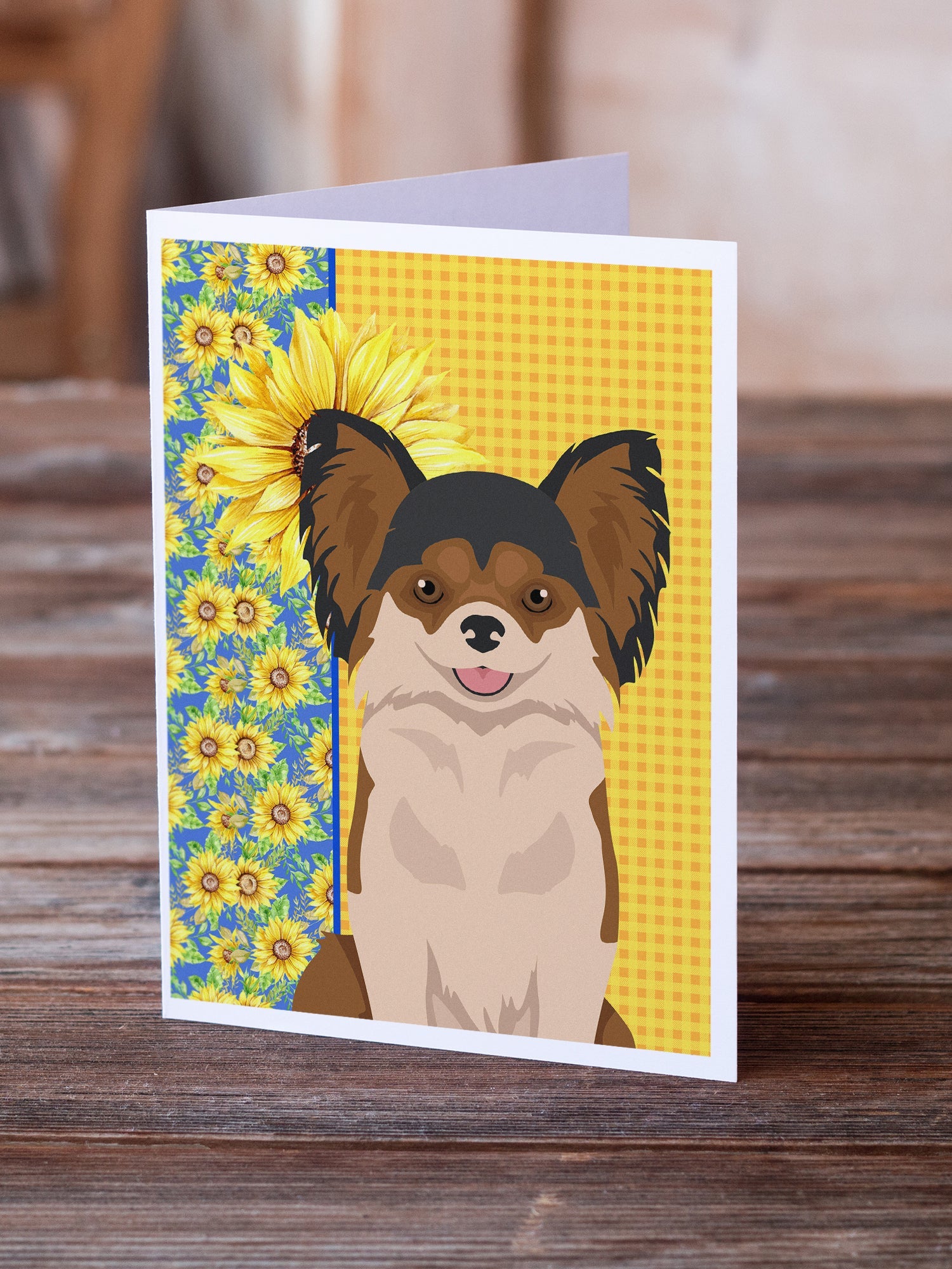 Summer Sunflowers Longhaired Black and Red Chihuahua Greeting Cards Pack of 8 Blank Cards with Envelopes Whimsical A7 Size 5x7