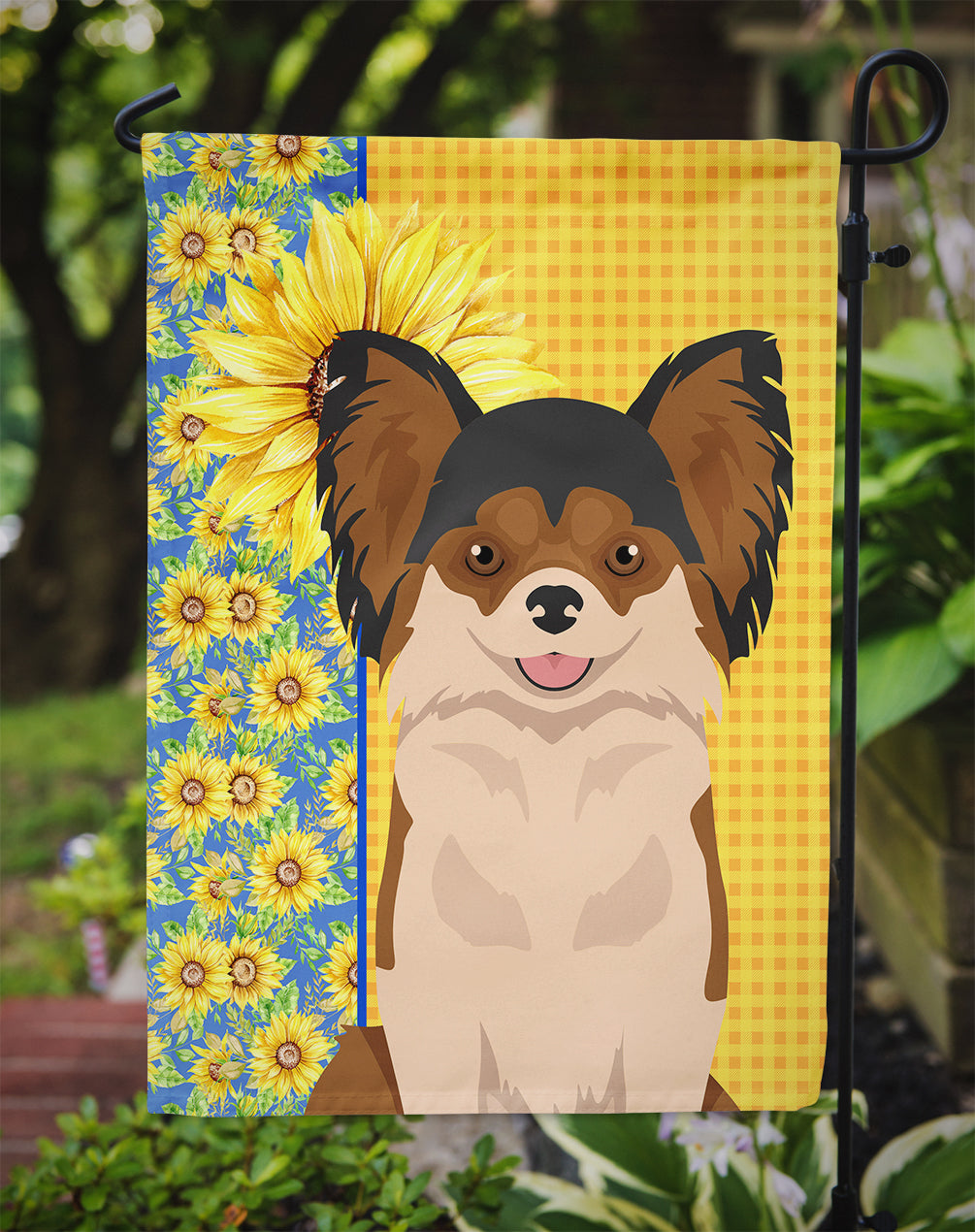 Summer Sunflowers Longhaired Black and Red Chihuahua Garden Flag Mailbox Decorative Yard Banner Outside Patio Artwork for Flower Beds, Garden Size, Multicolor