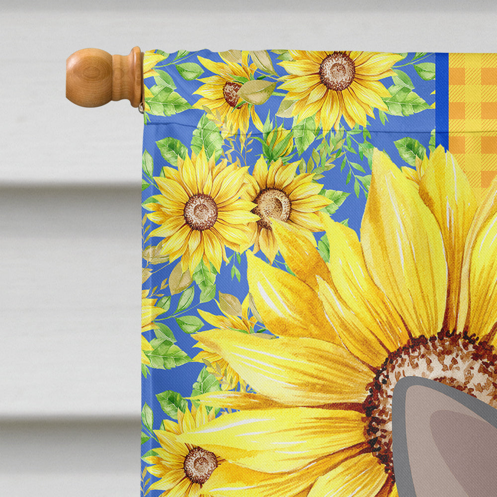 Summer Sunflowers Blue and White Chihuahua House Flag 28x40 Porch Sleeve Pole Decorative Outside Yard Banner Artwork Wall Hanging, Polyester