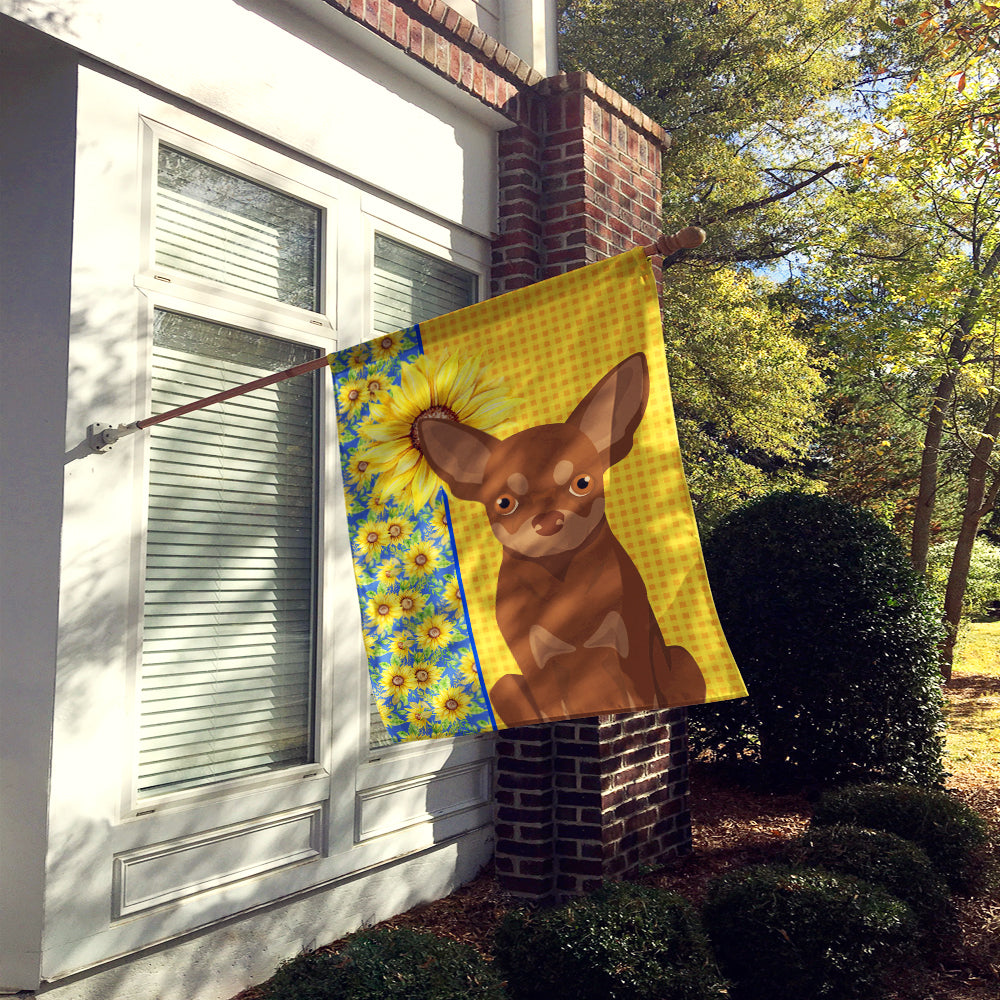 Summer Sunflowers Chocolate and Tan Chihuahua House Flag 28x40 Porch Sleeve Pole Decorative Outside Yard Banner Artwork Wall Hanging, Polyester