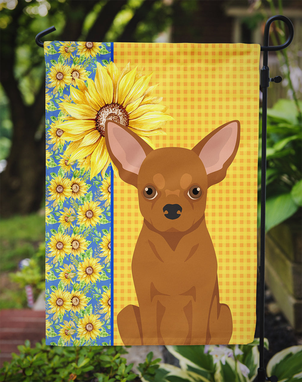 Summer Sunflowers Red Chihuahua Garden Flag Mailbox Decorative Yard Banner Outside Patio Artwork for Flower Beds, Garden Size, Multicolor
