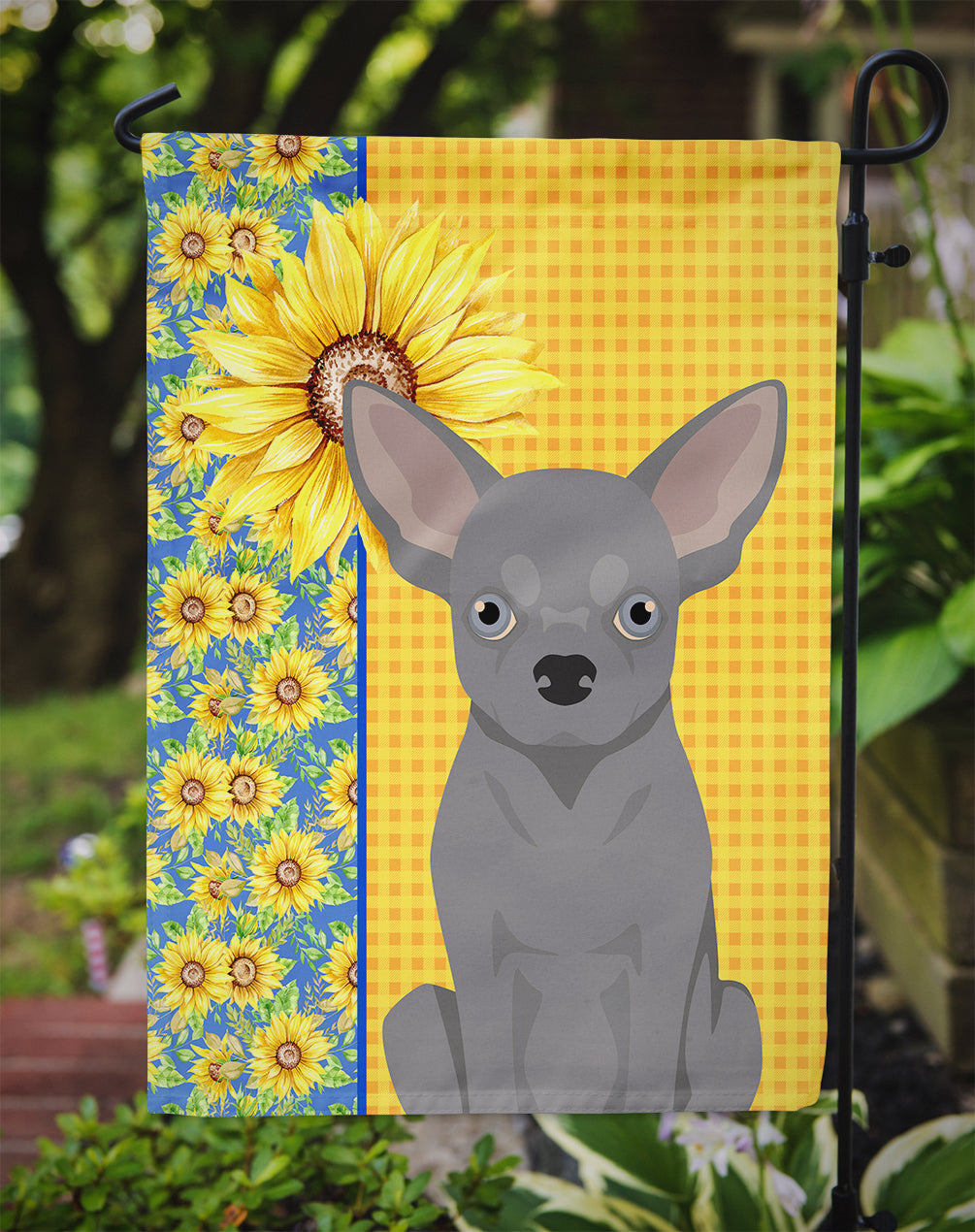 Summer Sunflowers Blue Chihuahua Garden Flag Mailbox Decorative Yard Banner Outside Patio Artwork for Flower Beds, Garden Size, Multicolor