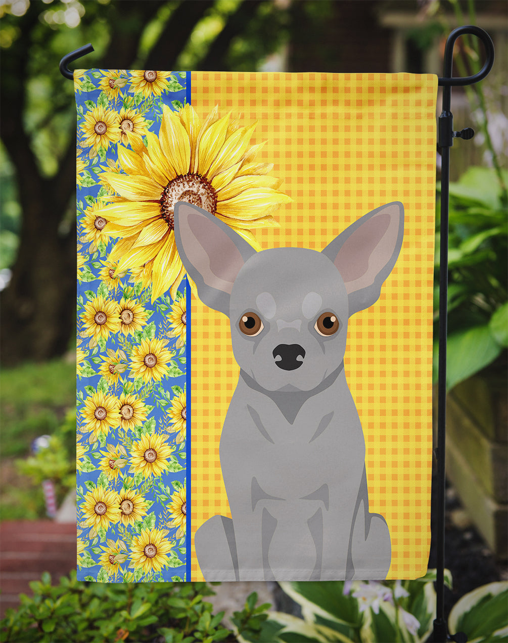 Summer Sunflowers Silver Chihuahua Garden Flag Mailbox Decorative Yard Banner Outside Patio Artwork for Flower Beds, Garden Size, Multicolor