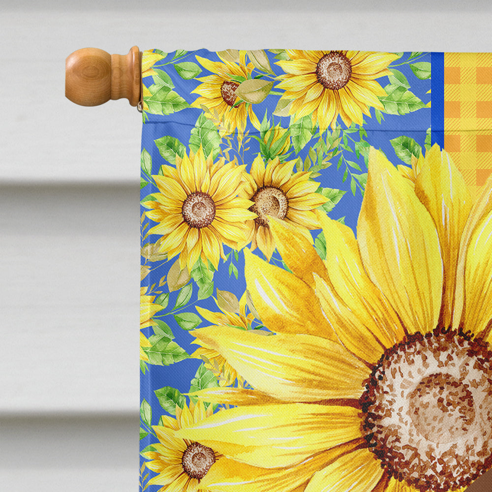 Summer Sunflowers Longhair Chocolate and Cream Dachshund House Flag 28x40 Porch Sleeve Pole Decorative Outside Yard Banner Artwork Wall Hanging, Polyester