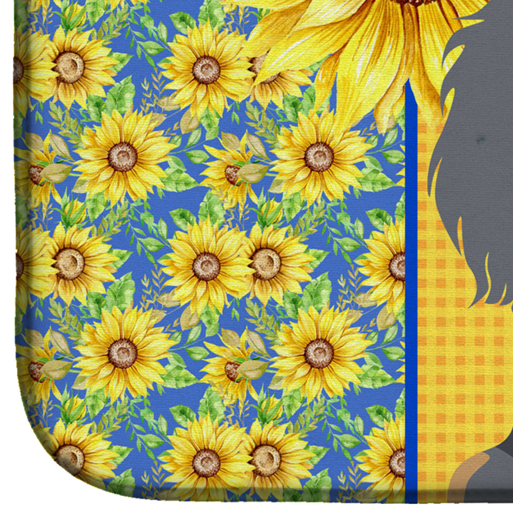 Summer Sunflowers Longhair Blue and Tan Dachshund Dish Drying Mat Absorbent Dish Drying Mat Pad for Kitchen Counter Dish Drainer Mat for Countertop, 14 x 21", Multicolor