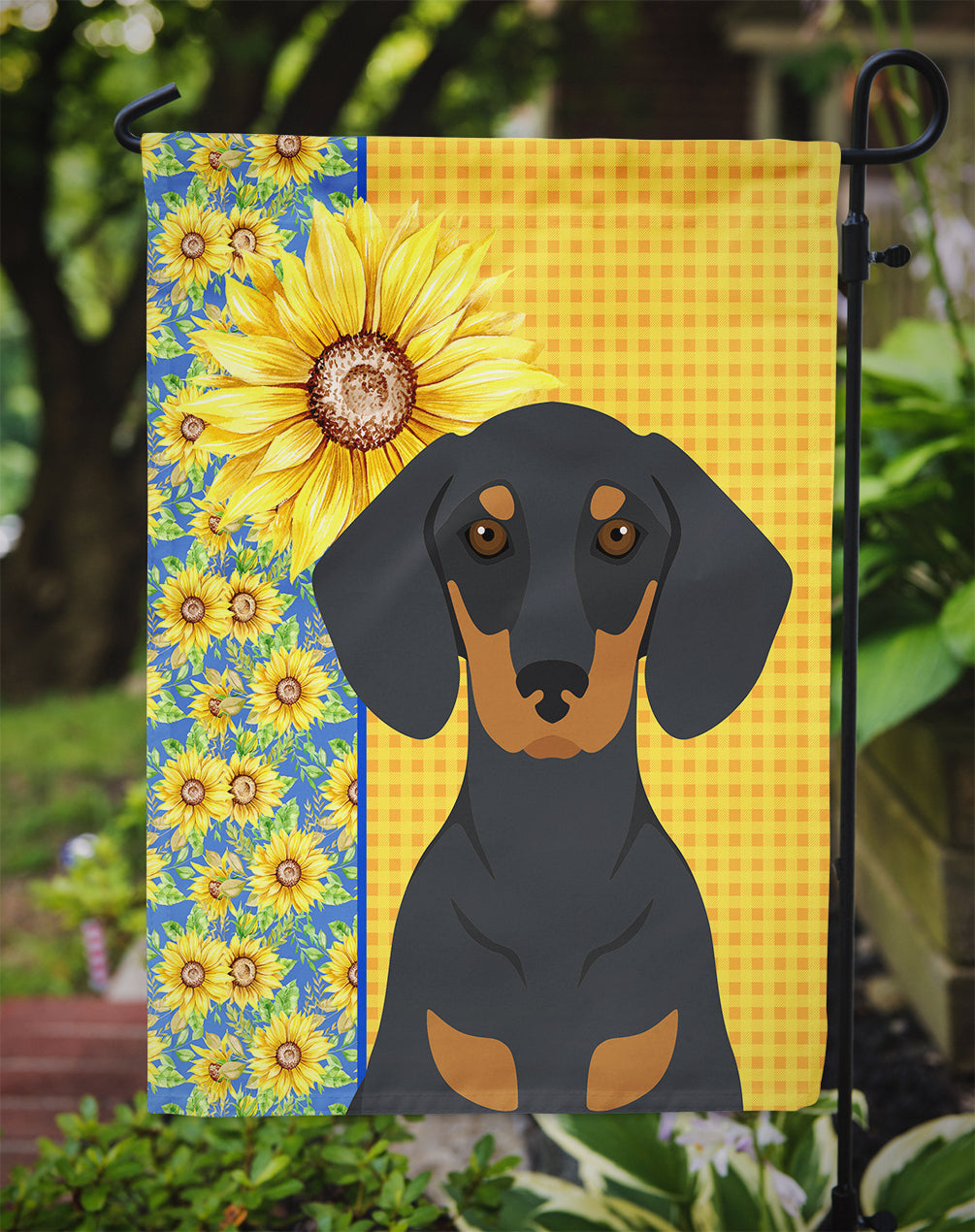 Summer Sunflowers Black and Tan Dachshund Garden Flag Mailbox Decorative Yard Banner Outside Patio Artwork for Flower Beds, Garden Size, Multicolor