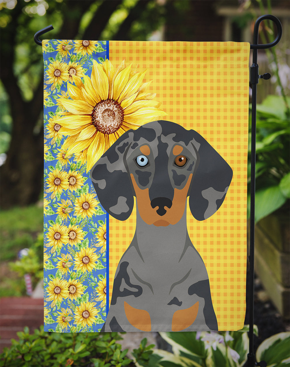 Summer Sunflowers Black Dapple Dachshund Garden Flag Mailbox Decorative Yard Banner Outside Patio Artwork for Flower Beds, Garden Size, Multicolor