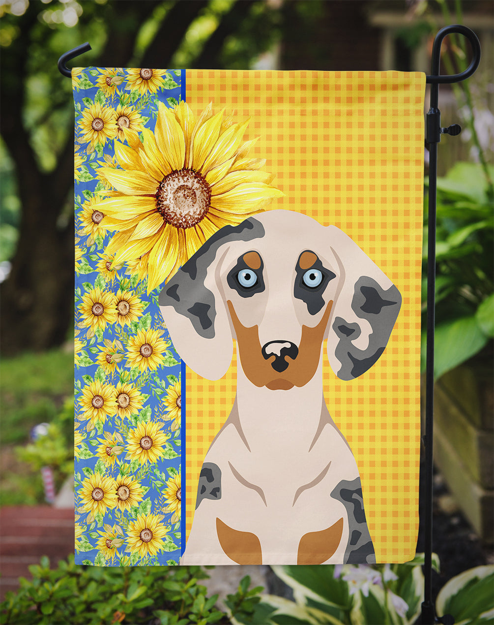 Summer Sunflowers Cream Dapple Dachshund Garden Flag Mailbox Decorative Yard Banner Outside Patio Artwork for Flower Beds, Garden Size, Multicolor