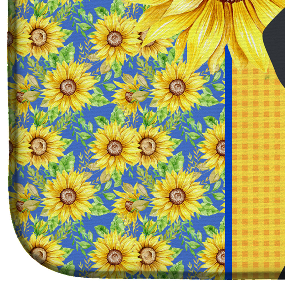 Summer Sunflowers Black and Cream Dachshund Dish Drying Mat Absorbent Dish Drying Mat Pad for Kitchen Counter Dish Drainer Mat for Countertop, 14 x 21", Multicolor